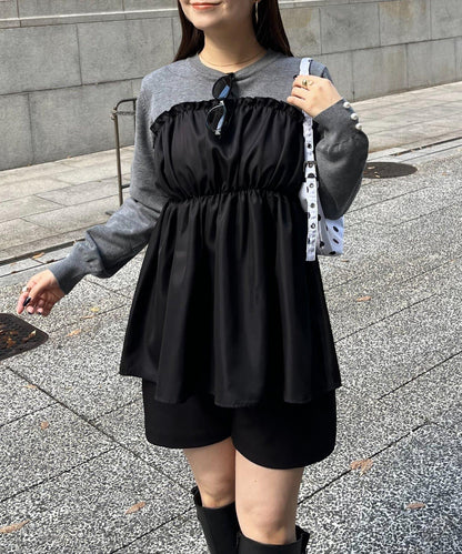 褶皺吊帶拼接荷葉邊針織衫