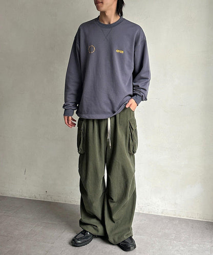 復古風格胸部刺繡泡泡袖衛衣