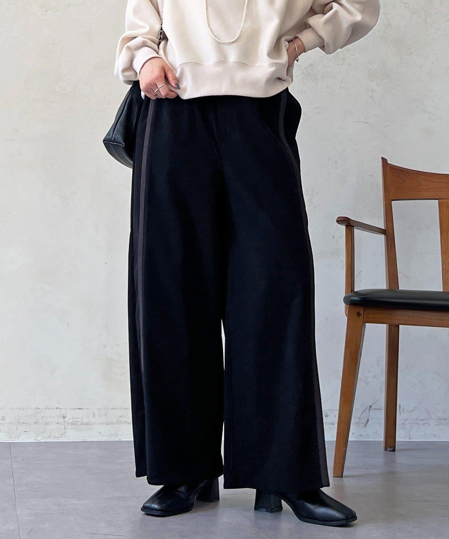 彈力磨毛羅紋拼接褲