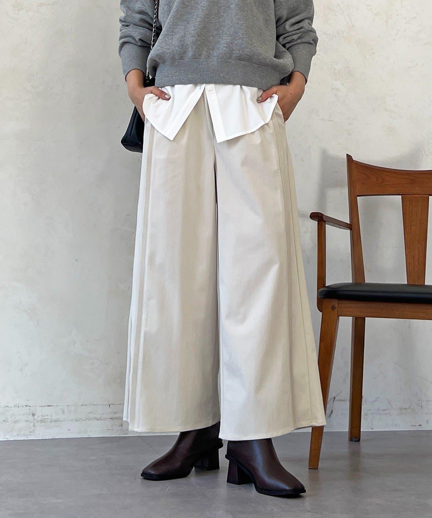 彈力磨毛羅紋拼接褲