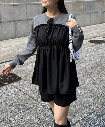 褶皺吊帶拼接荷葉邊針織衫