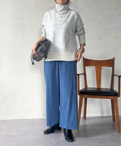 彈力磨毛羅紋拼接褲