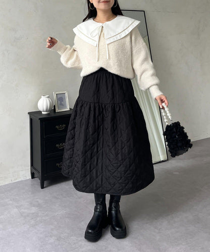 背部金屬裝飾船領長毛針織衫