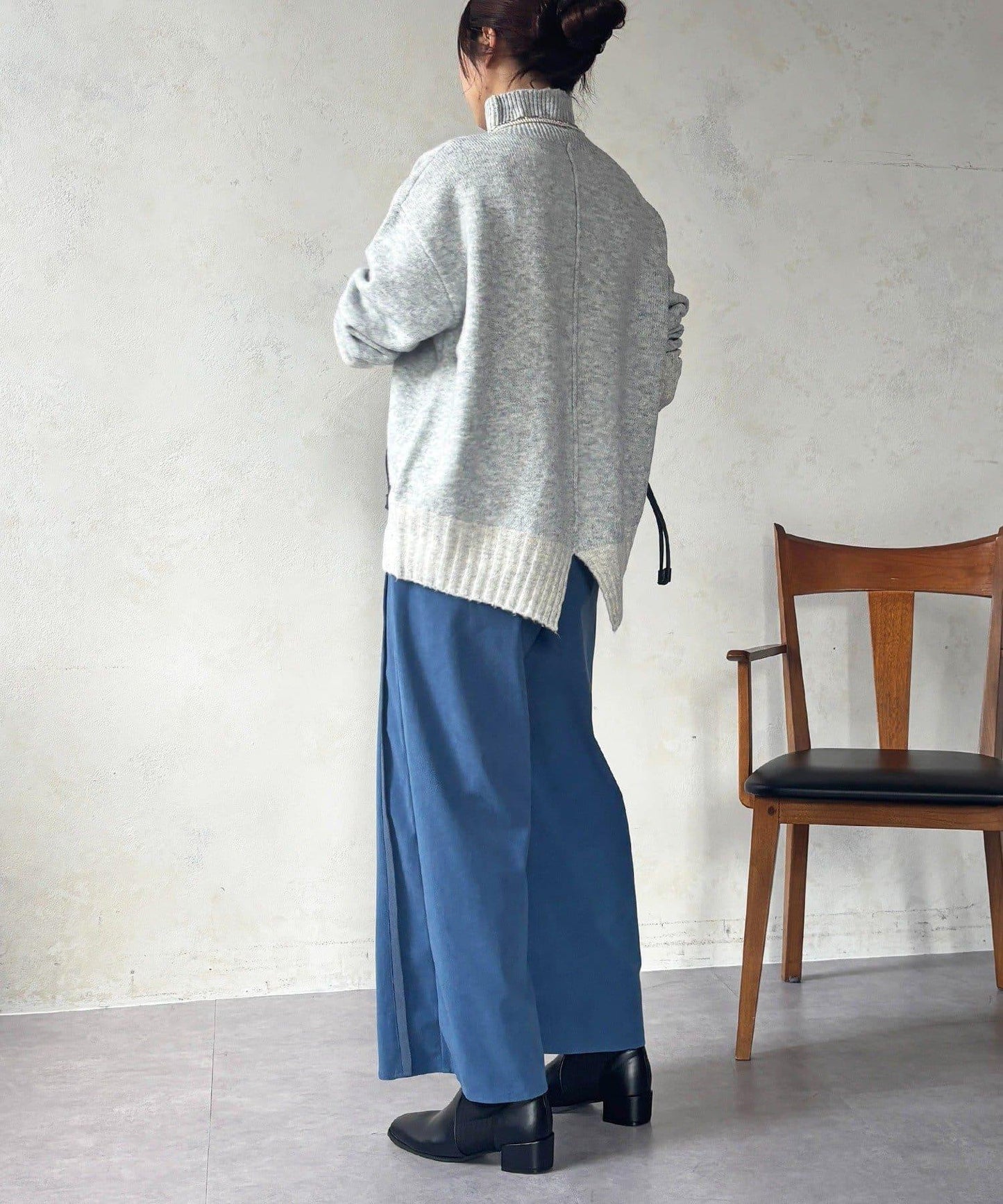 彈力磨毛羅紋拼接褲