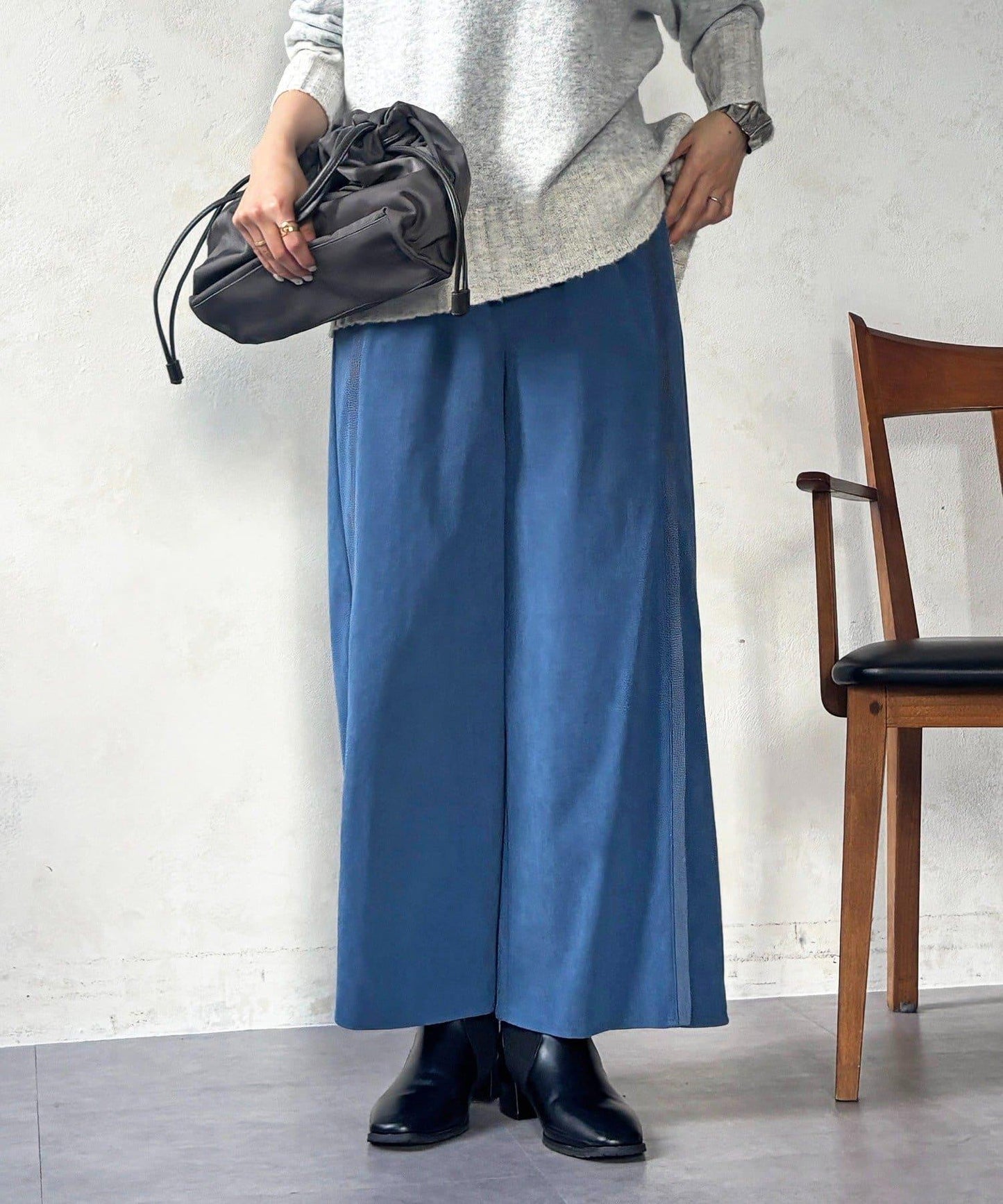 彈力磨毛羅紋拼接褲