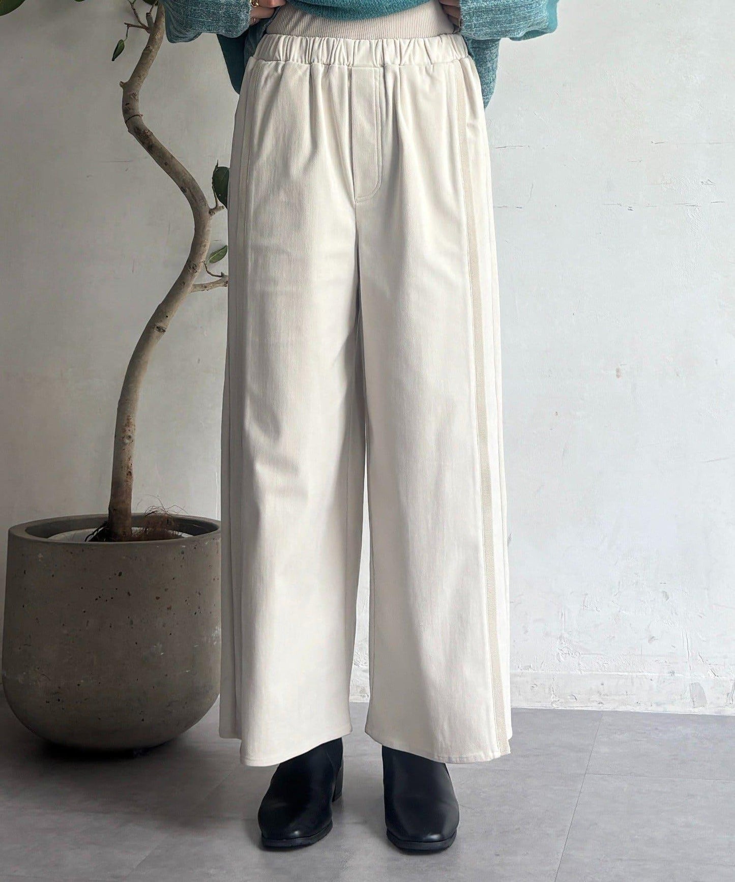 彈力磨毛羅紋拼接褲