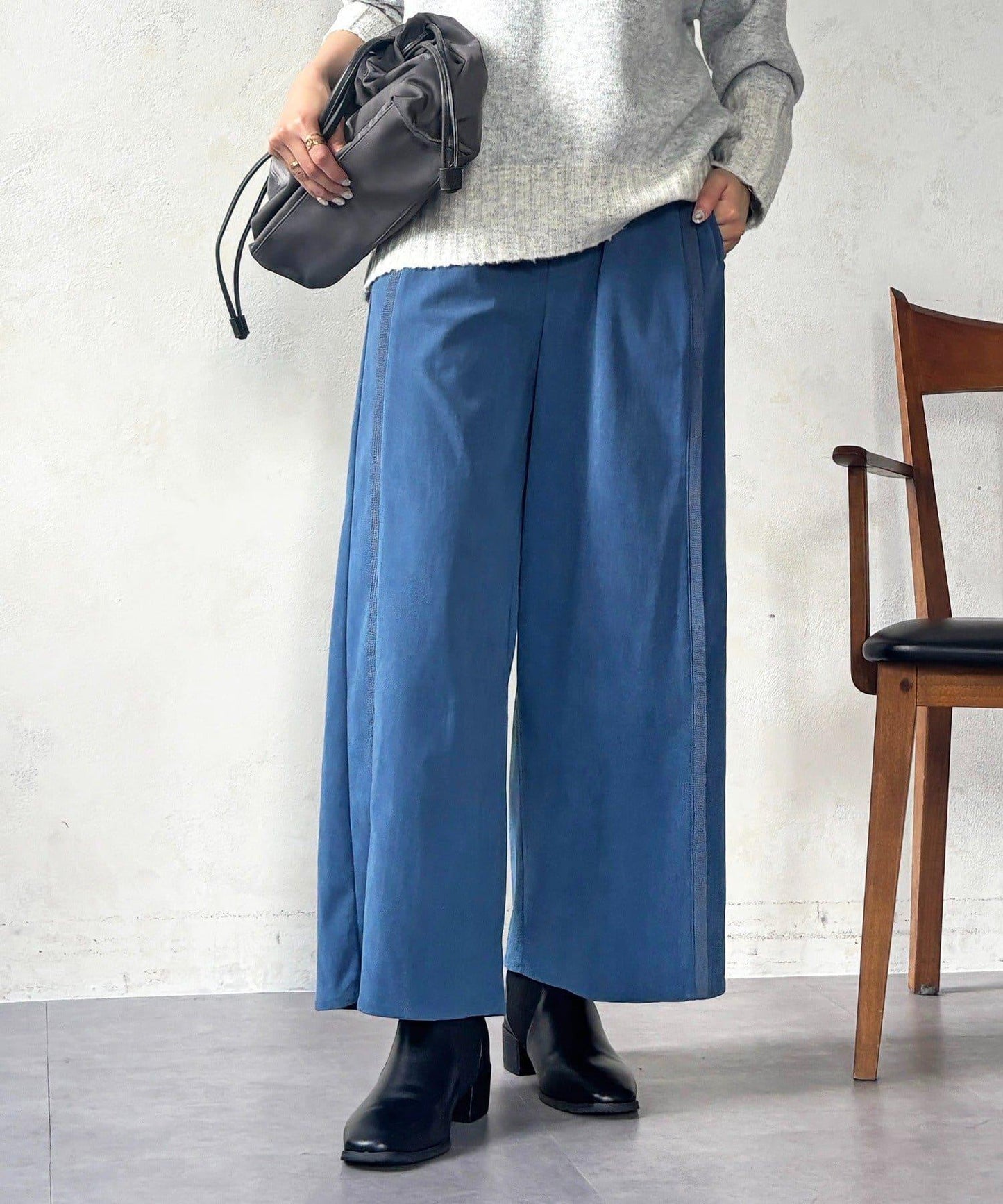 彈力磨毛羅紋拼接褲