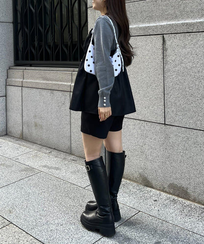 褶皺吊帶拼接荷葉邊針織衫