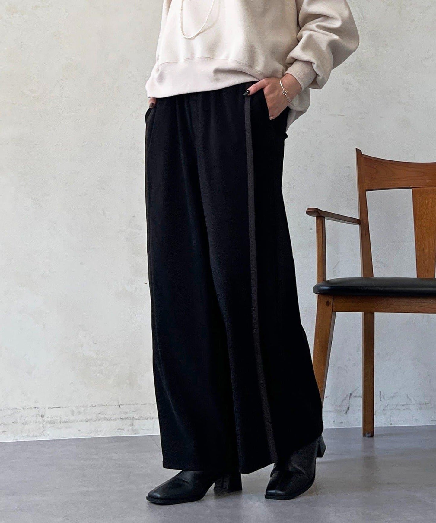 彈力磨毛羅紋拼接褲