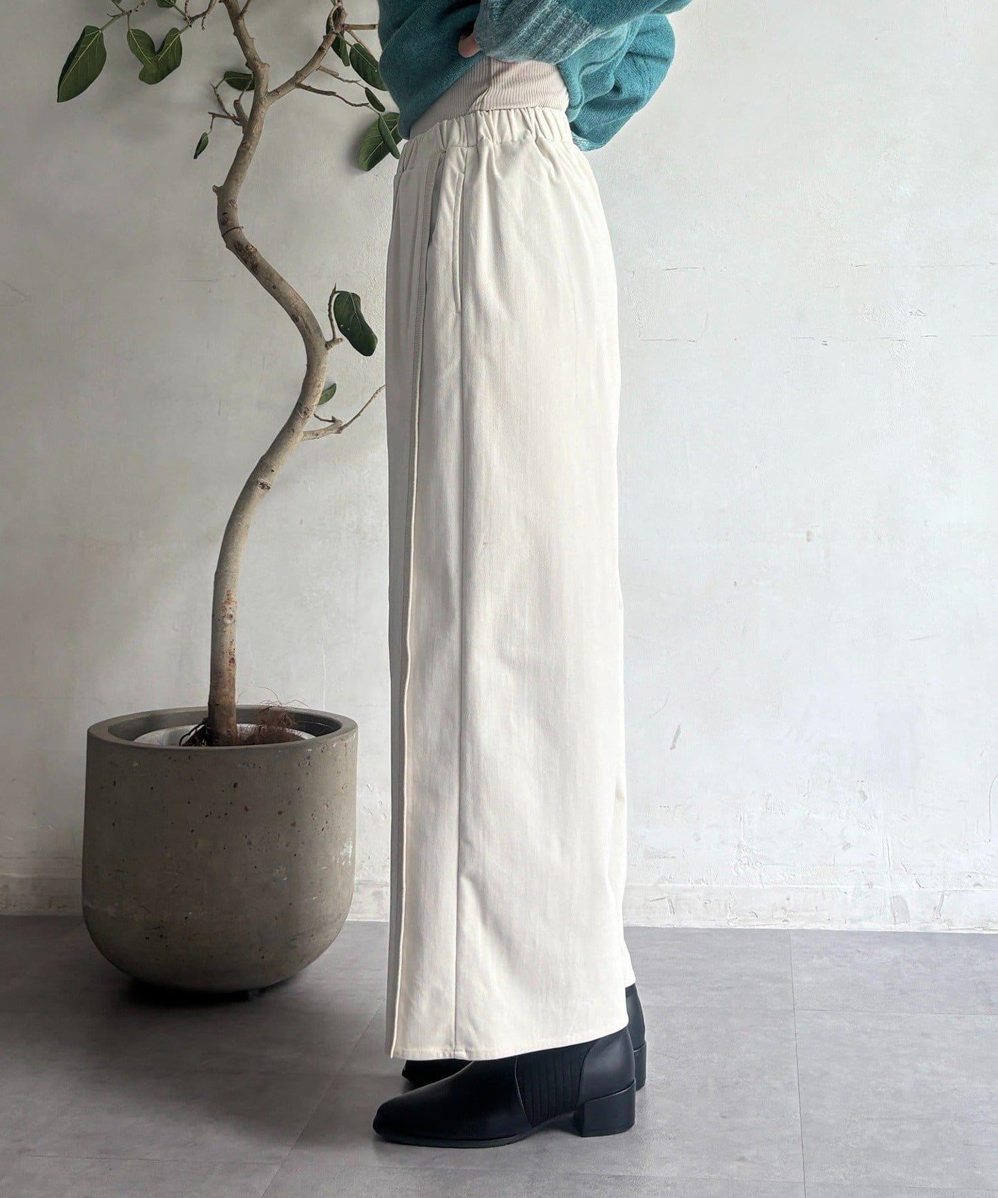 彈力磨毛羅紋拼接褲