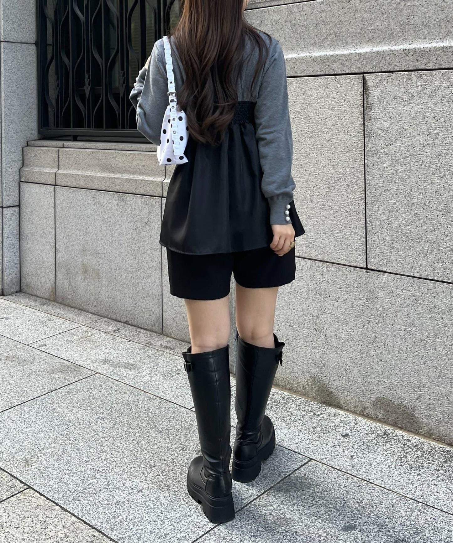 褶皺吊帶拼接荷葉邊針織衫