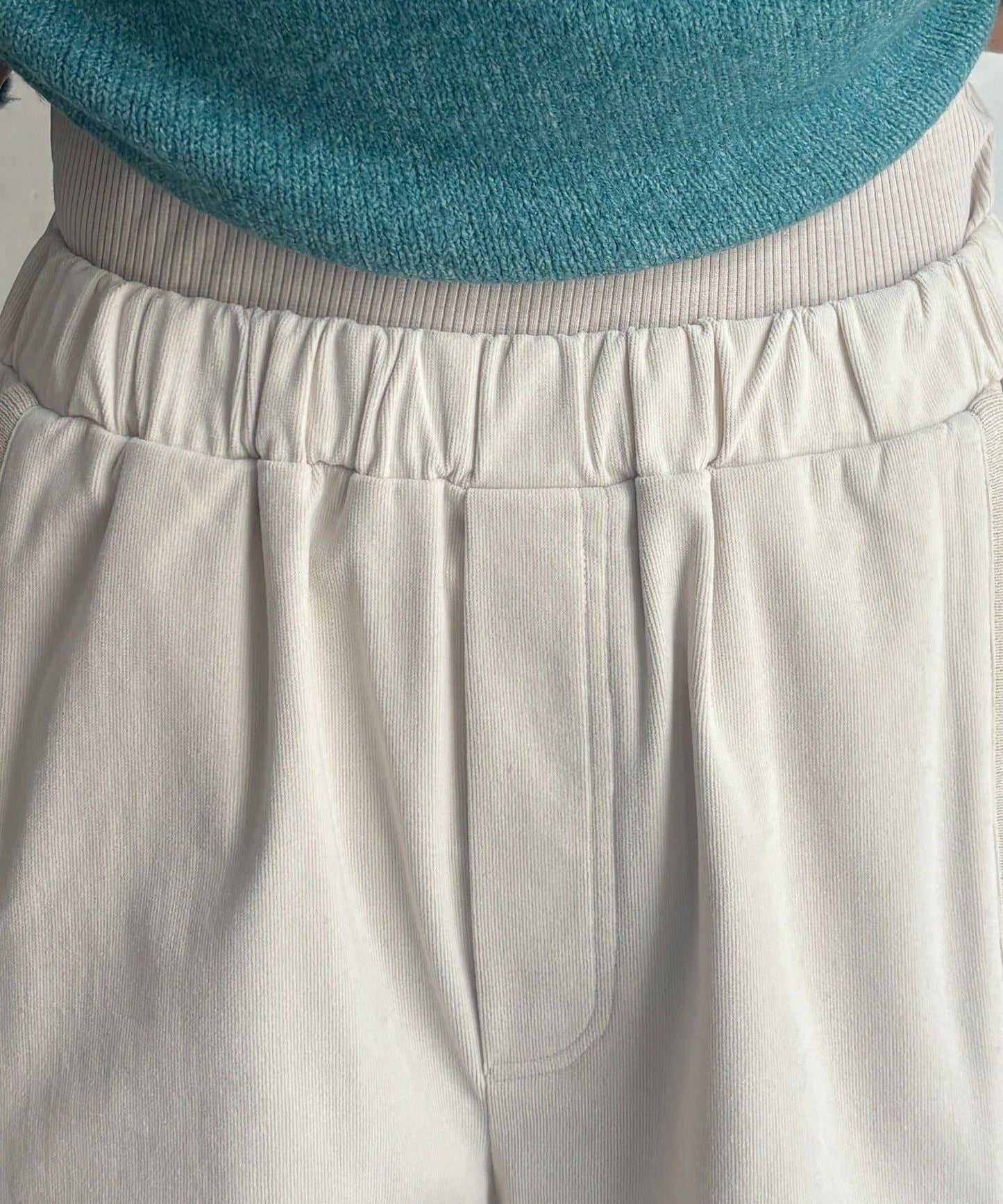 彈力磨毛羅紋拼接褲