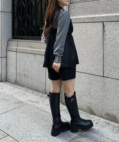 褶皺吊帶拼接荷葉邊針織衫