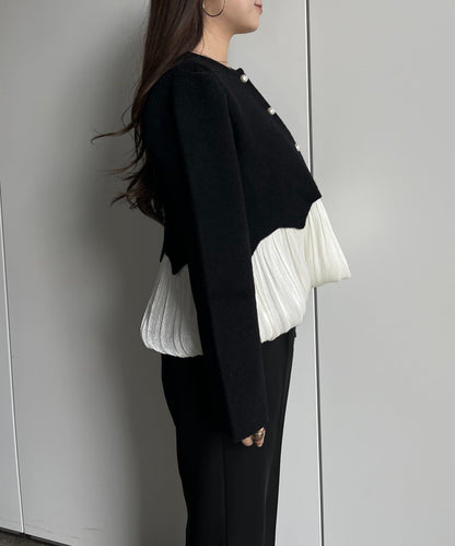 下襬氣球珍珠紐扣拼接荷葉邊針織衫