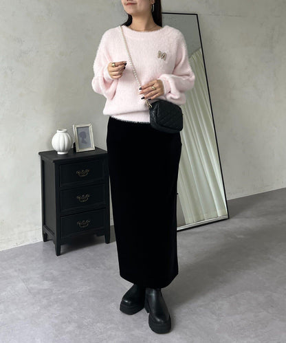 背部金屬裝飾船領長毛針織衫