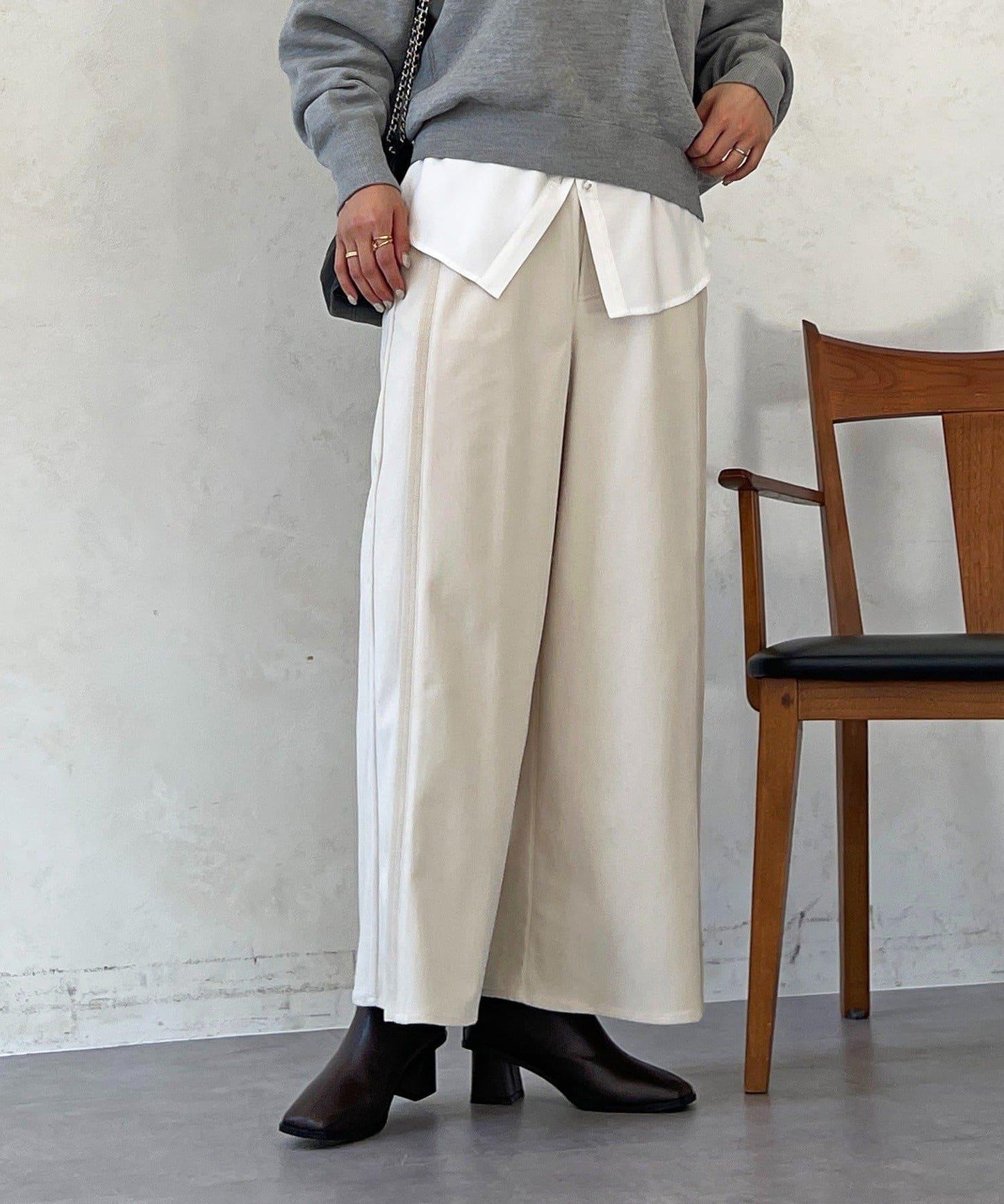 彈力磨毛羅紋拼接褲