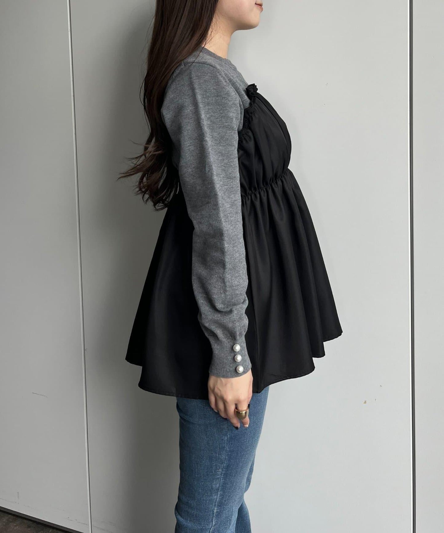 褶皺吊帶拼接荷葉邊針織衫