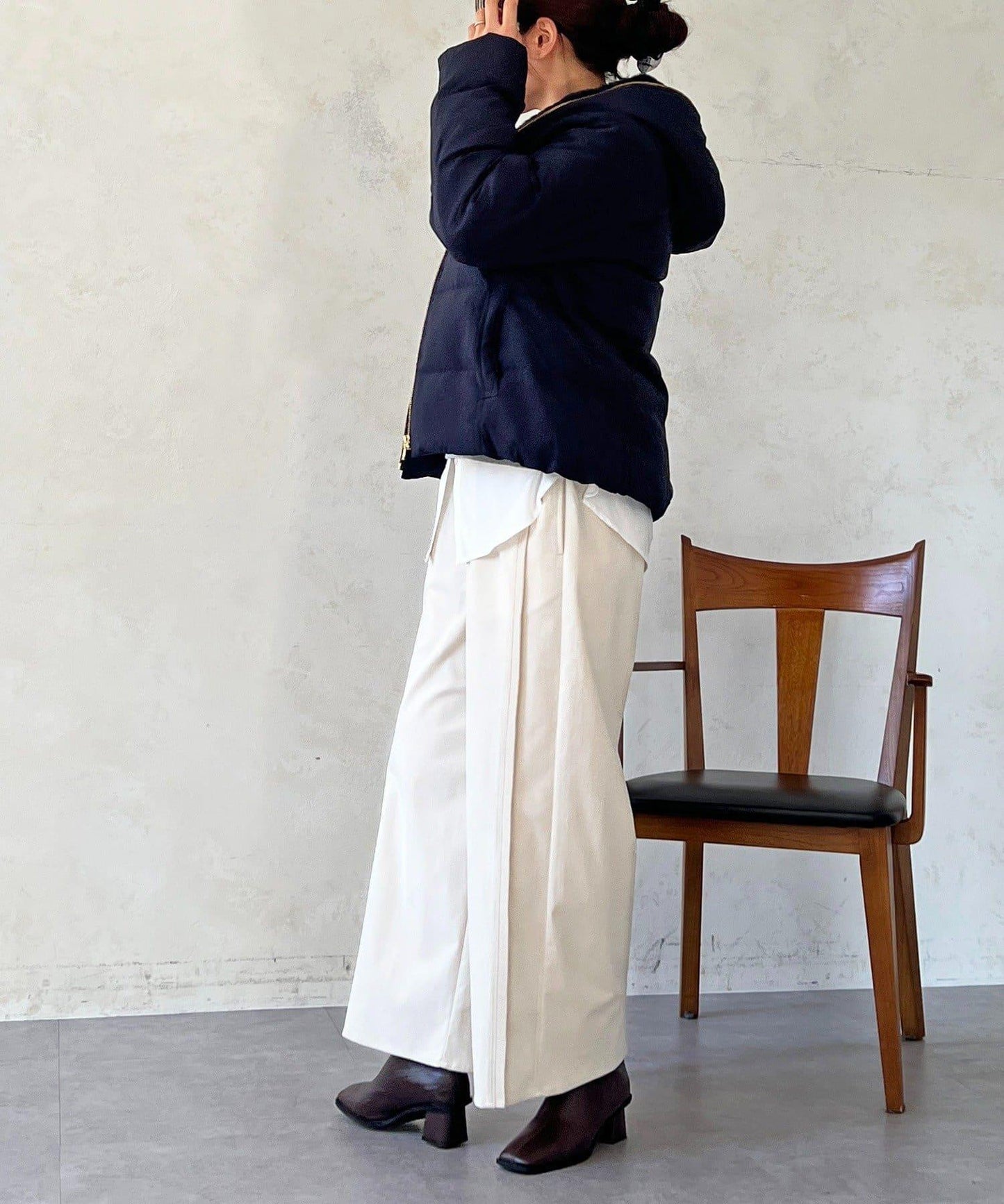 彈力磨毛羅紋拼接褲