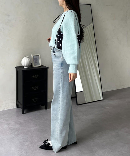 背部金屬裝飾船領長毛針織衫