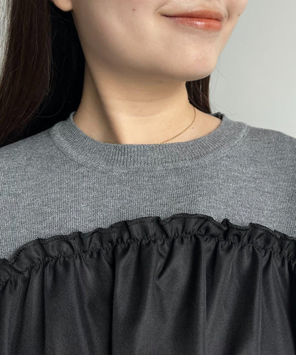 褶皺吊帶拼接荷葉邊針織衫
