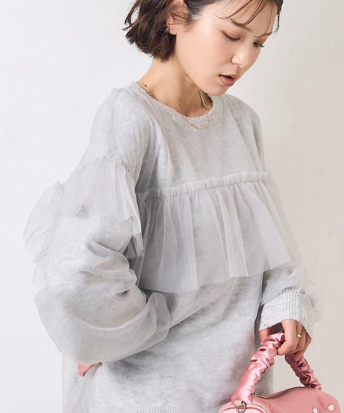網紗拼接疊穿針織衫
