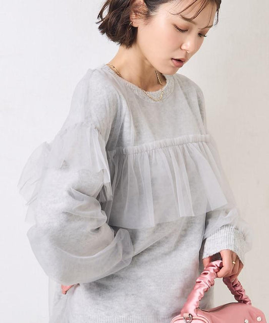 網紗拼接疊穿針織衫