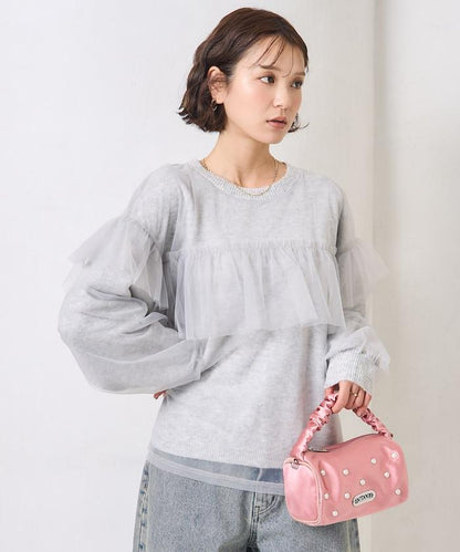 網紗拼接疊穿針織衫