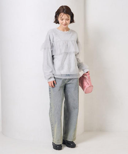 網紗拼接疊穿針織衫