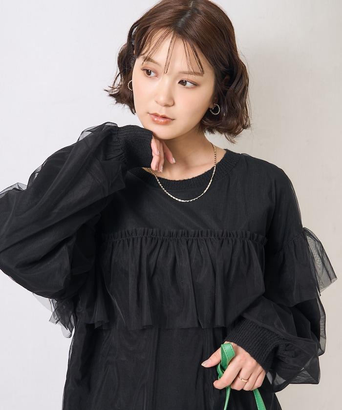 網紗拼接疊穿針織衫