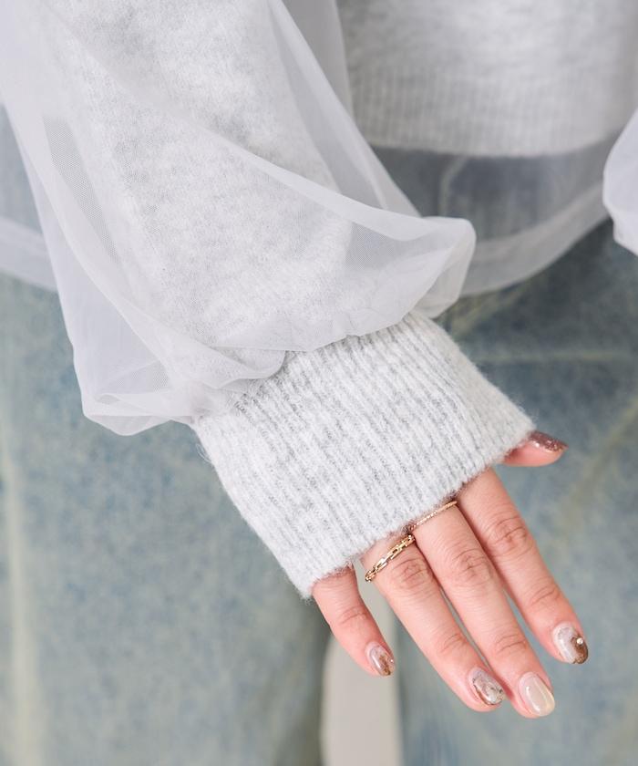 網紗拼接疊穿針織衫