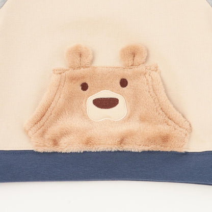 熊長袖T恤拼接條紋褲套裝