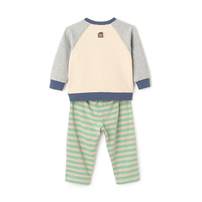 熊長袖T恤拼接條紋褲套裝