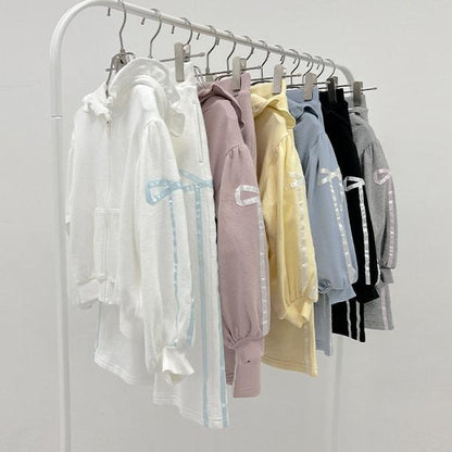 【可成套搭配】【防起球加絨】蝴蝶結條紋全拉鍊衛衣