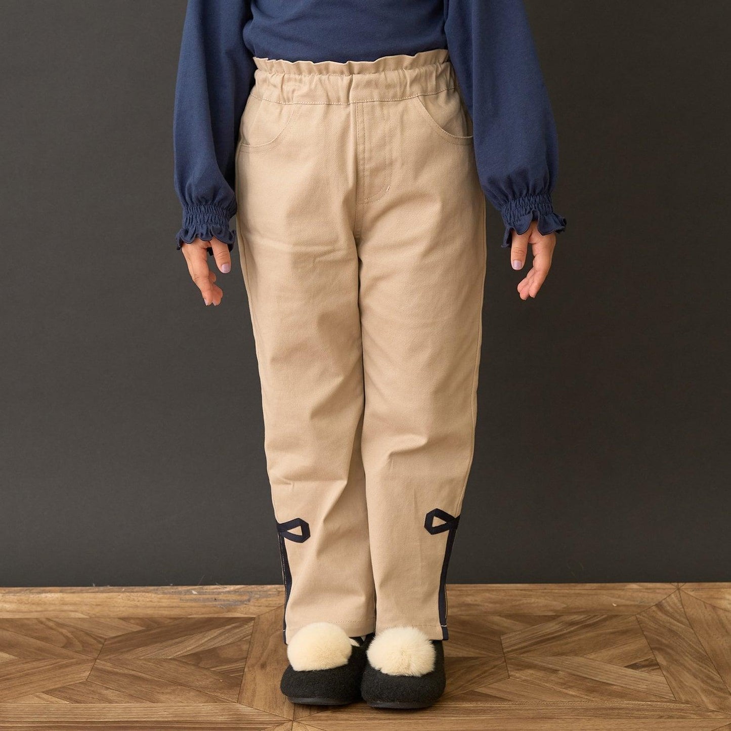 裝飾蝴蝶結側開叉彈力褲