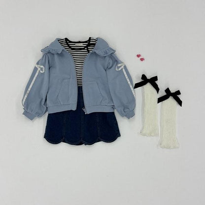 【可成套搭配】【防起球加絨】蝴蝶結條紋全拉鍊衛衣