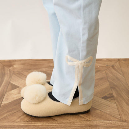 裝飾蝴蝶結側開叉彈力褲