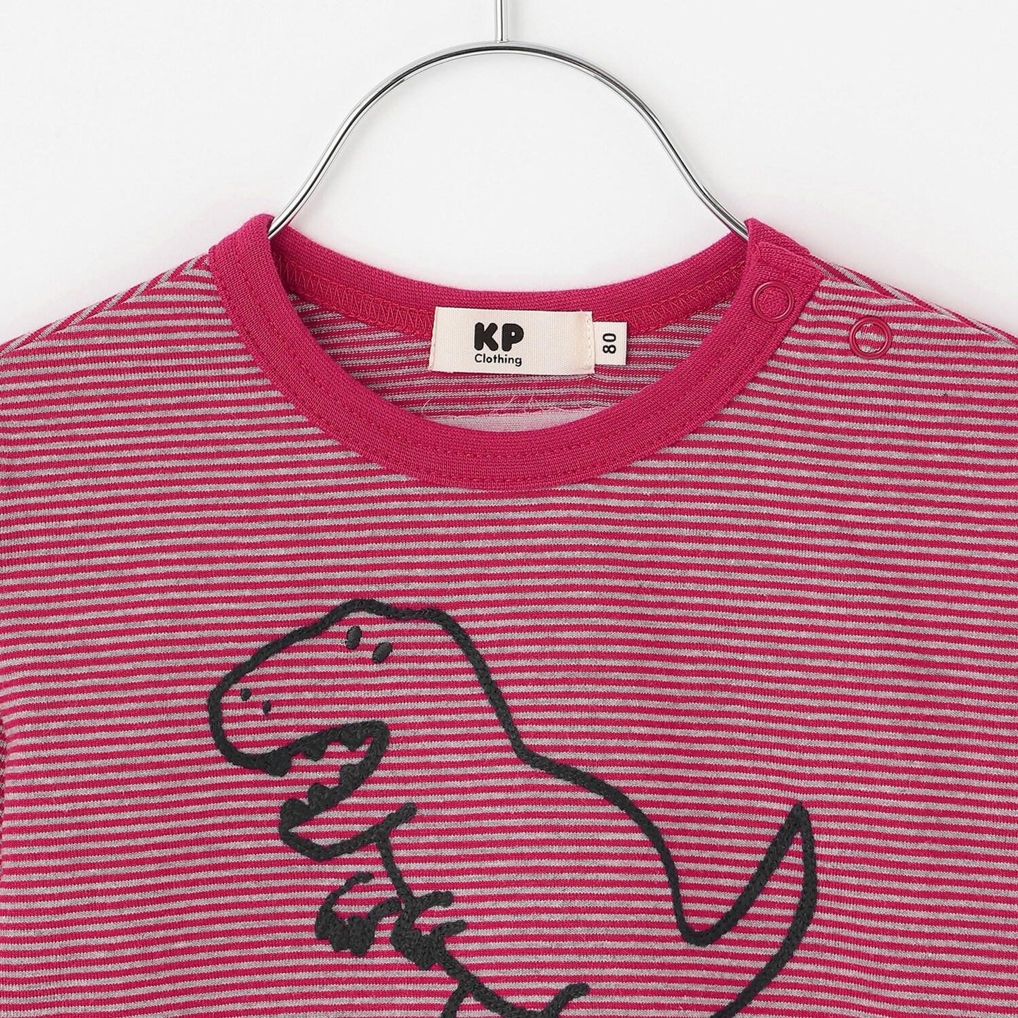 恐龍刺繡×肘部補丁細條紋長袖T恤