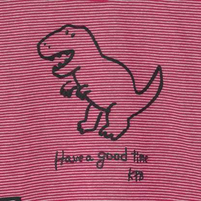 恐龍刺繡×肘部補丁細條紋長袖T恤