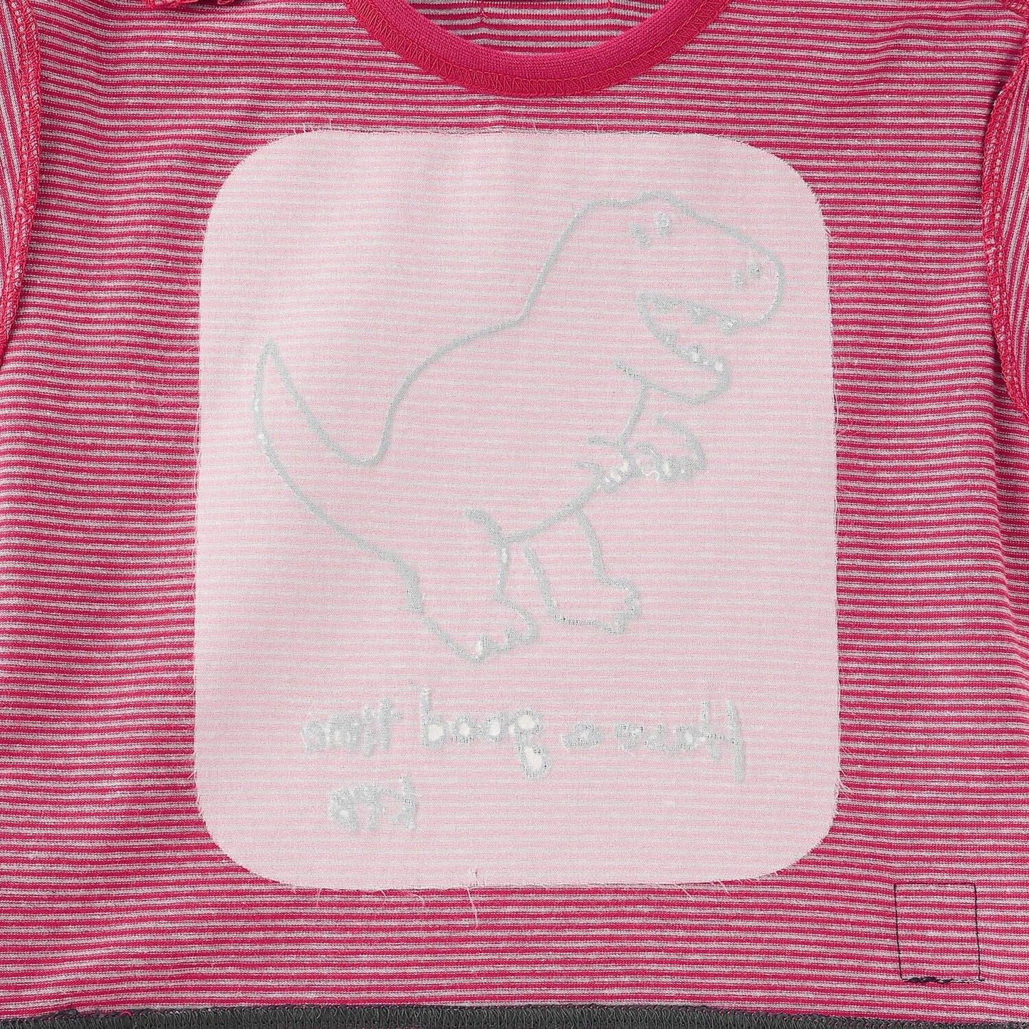 恐龍刺繡×肘部補丁細條紋長袖T恤