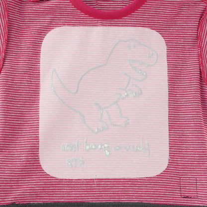 恐龍刺繡×肘部補丁細條紋長袖T恤