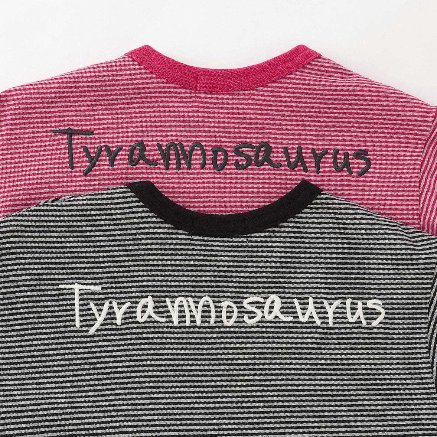 恐龍刺繡×肘部補丁細條紋長袖T恤