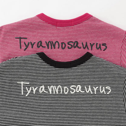 恐龍刺繡×肘部補丁細條紋長袖T恤