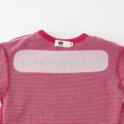 恐龍刺繡×肘部補丁細條紋長袖T恤