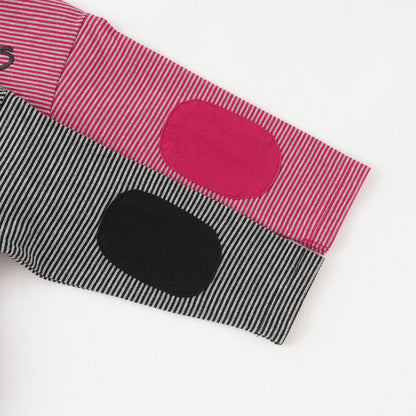 恐龍刺繡×肘部補丁細條紋長袖T恤