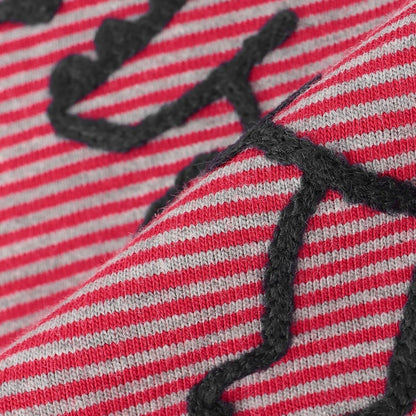 恐龍刺繡×肘部補丁細條紋長袖T恤