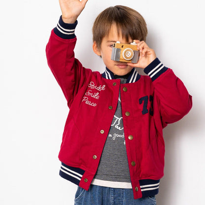 恐龍刺繡×肘部補丁細條紋長袖T恤