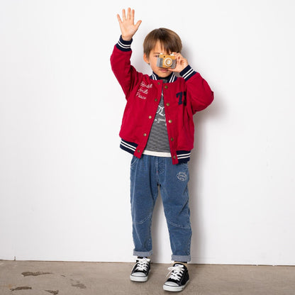 靛藍色牛仔針織長褲