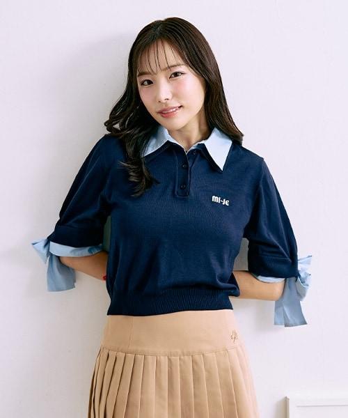 蝴蝶結袖拼接針織衫【韓國時尚】