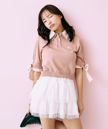 蝴蝶結袖拼接針織衫【韓國時尚】