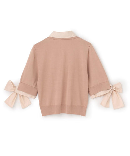 蝴蝶結袖拼接針織衫【韓國時尚】